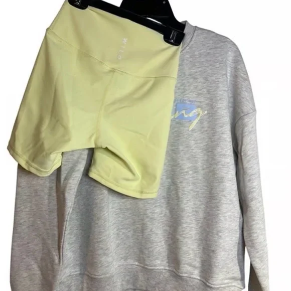 Willo Women's Yellow Bike Shorts And Crew Sweat Set - Picture 3 of 6